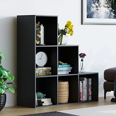 Afbeelding van Vida Designs Durham Trap Boekenkast Planken Opslag Organizer Woonkamer Meubels (6 Kubus, Zwart)