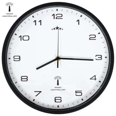 Afbeelding van Wandklok met quartz uurwerk radiogestuurd 31 cm wit en zwart