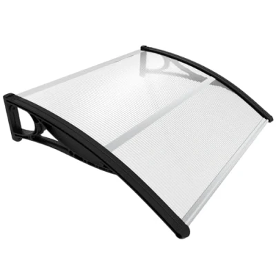 Afbeelding van VOUNOT luifel voor voordeur 100 x 80 cm, van aluminium en polycarbonaat, transparante boogluifel, met centrale stang, zwart