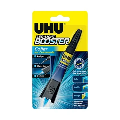 Afbeelding van UHU Booster Extra sterke lijm voor alle ondergronden, geactiveerd door UV lamp, lijm, gerepareerd, vult, beschermt, transparant, tube 3 g