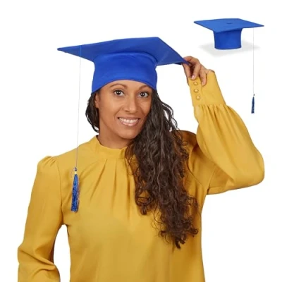 Afbeelding van Relaxdays afstudeerhoed met kwastje set van 2 graduation cap geslaagd universiteit blauw