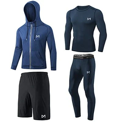 Afbeelding van MEETYOO Compressieshirt voor heren, sportleggings, hardloopbroek, functioneel T shirt compressiebroek, functionele kleding hardlopen, fitnessstudio, fitness