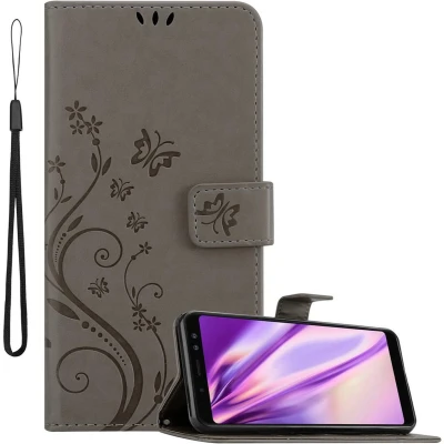 Afbeelding van Cadorabo Hoesje geschikt voor Samsung Galaxy A8 2018 in Bloemen GRIJS Beschermhoes Case Cover magnetische