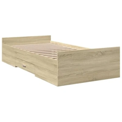 Afbeelding van vidaXL Bedframe met lades bewerkt hout sonoma eikenkleurig 100x200 cm, bed, bed opbergruimte, 1 persoons bedframe, persoonsbed