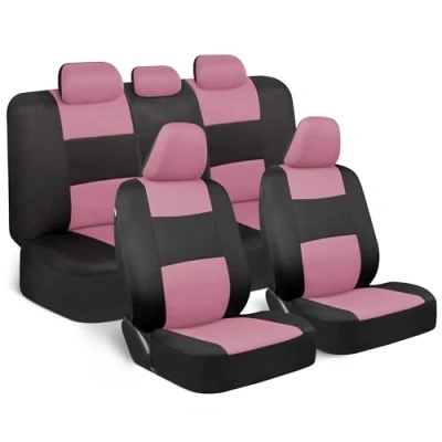 Afbeelding van BDK PolyPro autostoelhoezen, volledige set in roze op zwart, gesplitste zitbank voor en achter auto&#039;s, eenvoudig te installeren, accessoires, auto, vrachtwagens, bestelwagen, SUV