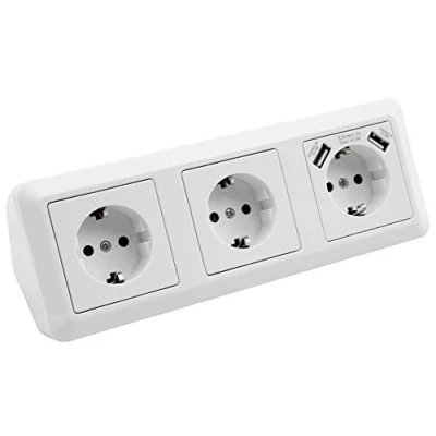 Afbeelding van Cup stekkerblok met 3 stopcontacten en 2 USB Verdeelstekker 0.15 m kabel Bureau Stekkerdoos stopcontact voor max. 3600 Watt Wit
