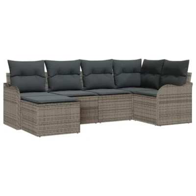Afbeelding van vidaXL 6 delige Tuinsalon Set met Kussens Grijs Poly Rattan