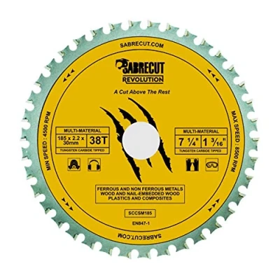 Afbeelding van 1 x SabreCut SCCSM185_38 185 mm 38T 30 25,4 20 16 boring multifunctioneel metaal hout kunststof cirkelzaagblad compatibel met Bosch Dewalt Makita Milwaukee en vele anderen