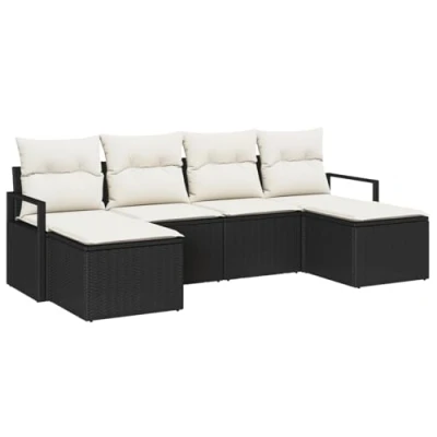 Afbeelding van vidaXL 6 delige ligbed set met kussens zwart poly rattan