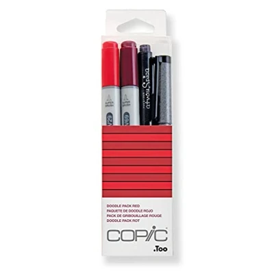 Afbeelding van COPIC &quot;Doodle Pack Red&quot;, set van 4 op elkaar afgestemde kleuren rood, bestaande uit 2 Ciao Markers, 1 Multi Liner en Glitter Pen.