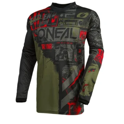 Afbeelding van O&#039;NEAL motorcross Jersey lange mouw MX Enduro gewatteerde elleboogbescherming, V hals, ademend ELEMENT RIDE voor mannen Volwassen Zwart/groen Maat M
