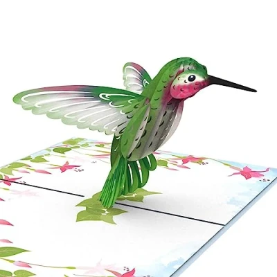 Afbeelding van papercrush® Pop upkaart Kolibrie 3D verjaardagskaart met vliegende vogel &amp; bloemen voor vrouw, vriendin moeder, wenskaart verjaardag, Moederdag, goede verbetering, opvrolijking als bedankje