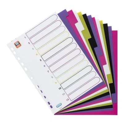 Afbeelding van OXFORD MyColour tabbladen, formaat A4, uit gekleurde PP, 11 gaatsperforatie, 12 tabs 20 stuks