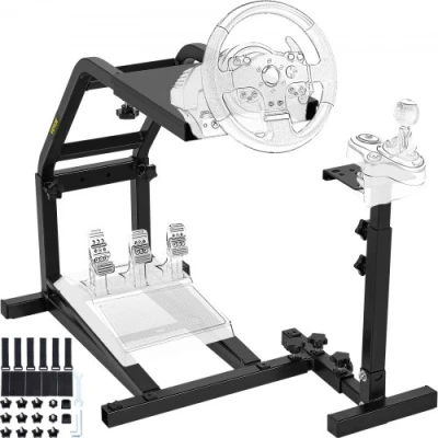 Afbeelding van VEVOR Race stuurstandaard met pedaal en selecteerbare houderpositie In hoogte verstelbaar van 520 720 mm Inklapbaar frame koolstofstaal voor Logitech G27, G29, PS4, G920, T300RS, 458, T80, Fanatec Mad Catz wielen Zwart