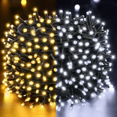 Afbeelding van Cheqo® Kerstboomverlichting Clusterverlichting Kerstlampjes LED Verlichting Kerstverlichting voor Binnen en Buiten 576 2 kleuren Wit Warm