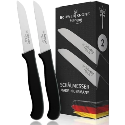 Afbeelding van Schwertkrone Solingen 2 delige messenset, recht groentemes, scherp keukenmes, schilmesje, universeel mes, roestvrij 3 inch, handtrekker, dun geslepen vaatwasmachinebestendig (2,3 recht)