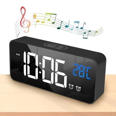 Afbeelding van Digitale Wekker, LED Display Slimme Wekker met Temperatuur, 2 Wekkers, Snooze, 4 Instelbare Helderheidsfuncties, Instelbaar Volume, 13 Muziektypen, USB Oplaadpoort (zwart)