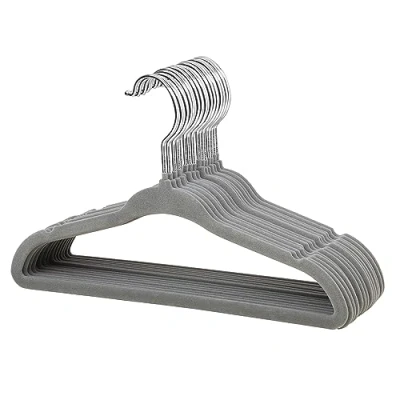 Afbeelding van ManGotree Fluwelen kleerhangers, voor baby , en peuterkleding, antislip, extra dun, ruimtebesparend, stevig gaan lang mee, set van 15 stuks, grijs