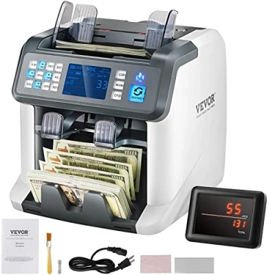 Afbeelding van VEVOR geldtelmachine, bankbiljettenteller met gemengde nominale waarden, 2CIS, SN, UV, IR, MG, DD detectie van vals geld, meerdere valuta&#039;s, waardetel en sorteerapparaat, printer geactiveerd