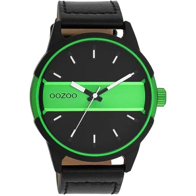 Afbeelding van OOZOO Timepieces Zwart/fluo groene horloge met zwarte leren band C11234