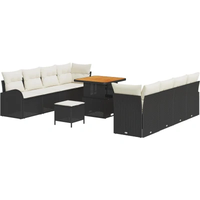 Afbeelding van vidaXL 11 Delige Tuin Sofa Set met Kussens Zwart Poly Rattan Acacia
