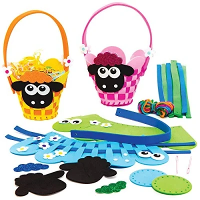 Afbeelding van Baker Ross pluizig schaap korfvlechten knutselsets voor kinderen (4 stuks) creatieve sets om te knutselen en decoreren de lente