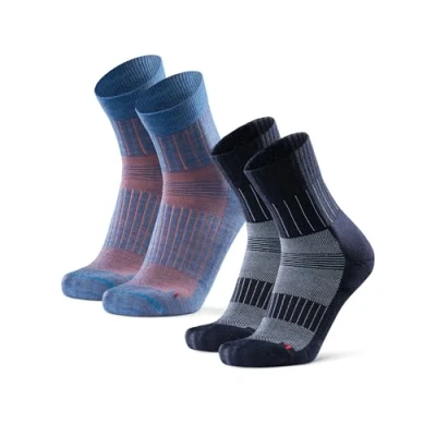 Afbeelding van DANISH ENDURANCE Premium Hardloopsokken met Merino Wol voor Dames &amp; Heren, Ademende Sportsokken, Trail Hardlopen, 2 paar, Veelkleurig (1x Blauw/Oranje, 1x Marine/Blauw), 39 42