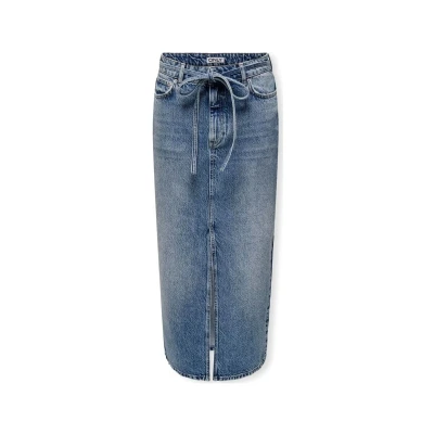 Afbeelding van ONLY Onlgianna Belted Skirt Jeansrok, Dames, Maat: Medium, Medium blue denim