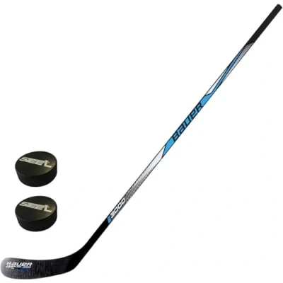 Afbeelding van IJshockey racket Bauer set met twee pucks model i3000 incl. 2 x voor volwassenen, kinderen en peuters (links linkerhand onder, Bambini 128 cm)