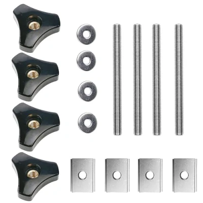 Afbeelding van T Track accessoires M8 aluminiumlegering schuifmoeren, kunststof knoppen met roestvrijstalen schroeven en sluitringen, sleufset