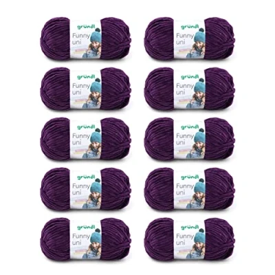 Afbeelding van Gründl Funny uni brei en haakgaren (fluweelachtig chenillegaren van 100% polyester, 10 x 100 g/120 m, naalddikte: 5 6), aubergine