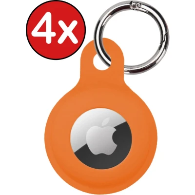 Afbeelding van Hoesje Geschikt voor Apple AirTag Sleutelhanger Siliconen Hanger Oranje 4 PACK