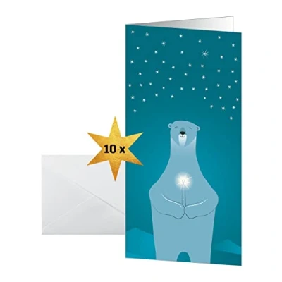 Afbeelding van SIGEL DS076 kerstkaarten&quot;ijsbeer met kaars&quot;, DL, 10 kaarten incl. enveloppen
