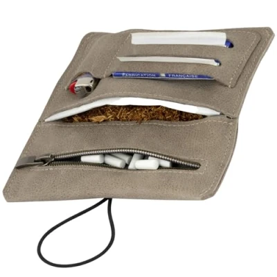 Afbeelding van Simaru Tabakszak van Echt Leer, Draaibare Sluiting, Opbergvakken voor Tabak, Filters en Aansteker (Light Grey)