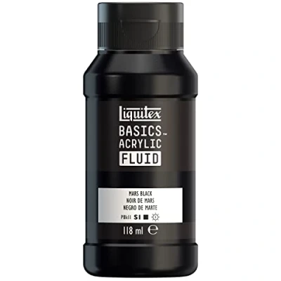 Afbeelding van Liquitex 8870417 Basics Fluid acrylverf met vloeiende consistentie, sneldrogend, lichtecht, waterbestendig, op waterbasis, 118 ml fles Marszwart