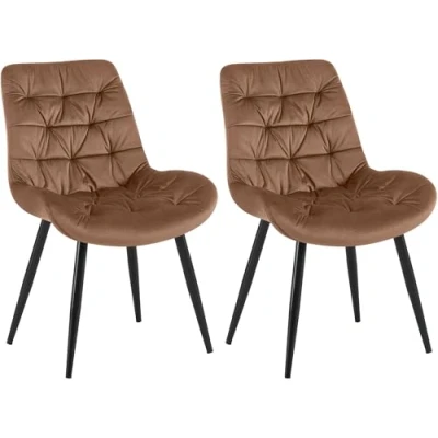 Afbeelding van CLP Rossford Set van 2 eetkamerstoelen klassiek met rugleuning velvet fluweel Fluweel/bruin