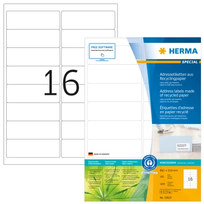 Afbeelding van Herma 10825 Adresetiketten van gerecycled papier, A4, 99,1 x 33,8 mm,