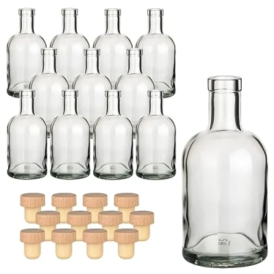 Afbeelding van gouveo Set van 12 glazen flessen 500 ml klassiek met kurk (HGK) lege fles 0,5 l glas om te vullen voor likeur, gin, olie, azijn (KFT500HGK)