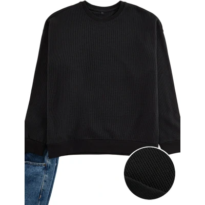 Afbeelding van Trendyol Zwarte Oversized/Wijde Ronde Hals Sweatshirt Met Textuur En Ongemarkeerde Print Tmnaw25Sw00194
