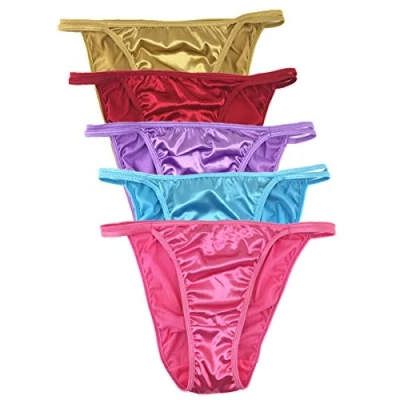 Afbeelding van Queen Star Set van 5 satijnen tanga bikinibroekjes voor dames, hoge snarenslip, Meerkleurig, S