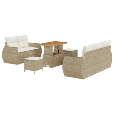 Afbeelding van vidaXL 8 delige Tuin Sofa Set met Kussens Beige Poly Riet Acacia, 3 Eetset Acacia