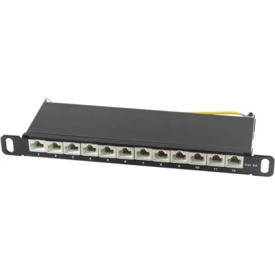 Afbeelding van CAT6a 10 inch Patchpanel slim 12 poorts 0.5U zwart Kabelverbinder Kabel Connector