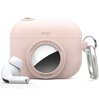 Afbeelding van elago Snapshot Hoesje Compatibel met AirPods Pro, AirTags, Klassieke Camera Ontwerp Case, Locator Sleutelhanger Inbegrepen [Tracking Apparaat Niet Inbegrepen] (Rose des Sables)