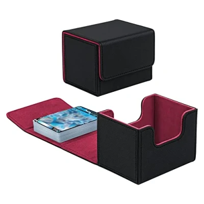 Afbeelding van Tolesum Card Deck Box voor MTG, Gathering kaartenbox 100+ ongestikte kaarten, PU leer, sterke magnetische verzamelkaarten, compatibel met Magic Commander TCG kaarten（Zwart en rood）