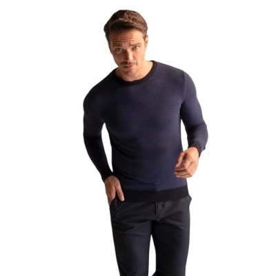 Afbeelding van DeFacto heren gebreide trui met lange mouwen ronde hals sweater slim fit voor tops (marineblauw, 5XL), navy, 5XL
