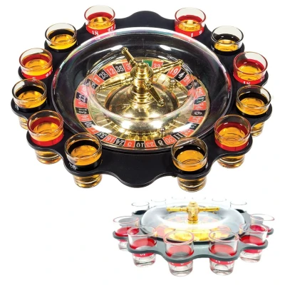 Afbeelding van Cheqo® Roulette Drankspel Tafel Drankspelletje Cadeau Met 12 Shotglaajes