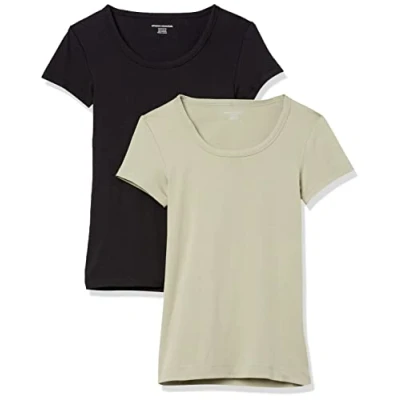 Afbeelding van Amazon Essentials Women&#039;s T shirt met kapmouwen, ronde hals en slanke pasvorm, Pack of 2, Saliegroen/Zwart, XL