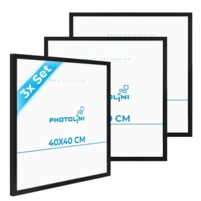 Afbeelding van Set van 3 fotolijsten 40x40 cm modern zwart gemaakt MDF met acrylglas/Portretlijst/Wissellijst/Posterlijst