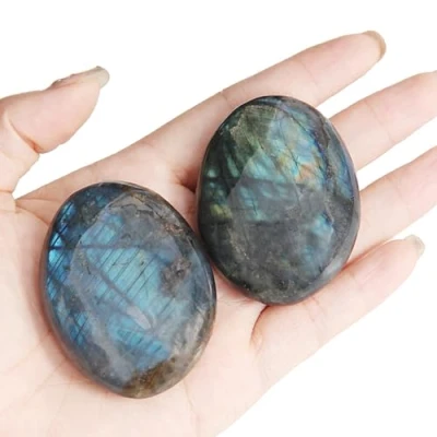 Afbeelding van labradoriet Palm Stone 2 stuks Pocket Energy Stones, gladde genezende kristallen zorgsteen (Labradoriet)