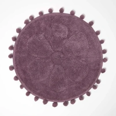 Afbeelding van Homescapes ronde badmat bloem, 60 cm bes met pompons